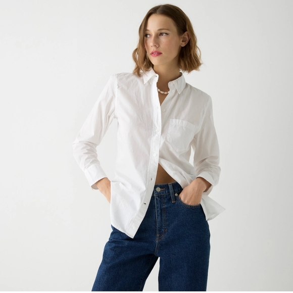 J. Crew Tops - Boyfriend Shirt By J. Crew Crisp White Cotton Button-Up Shirt Size Extra Small